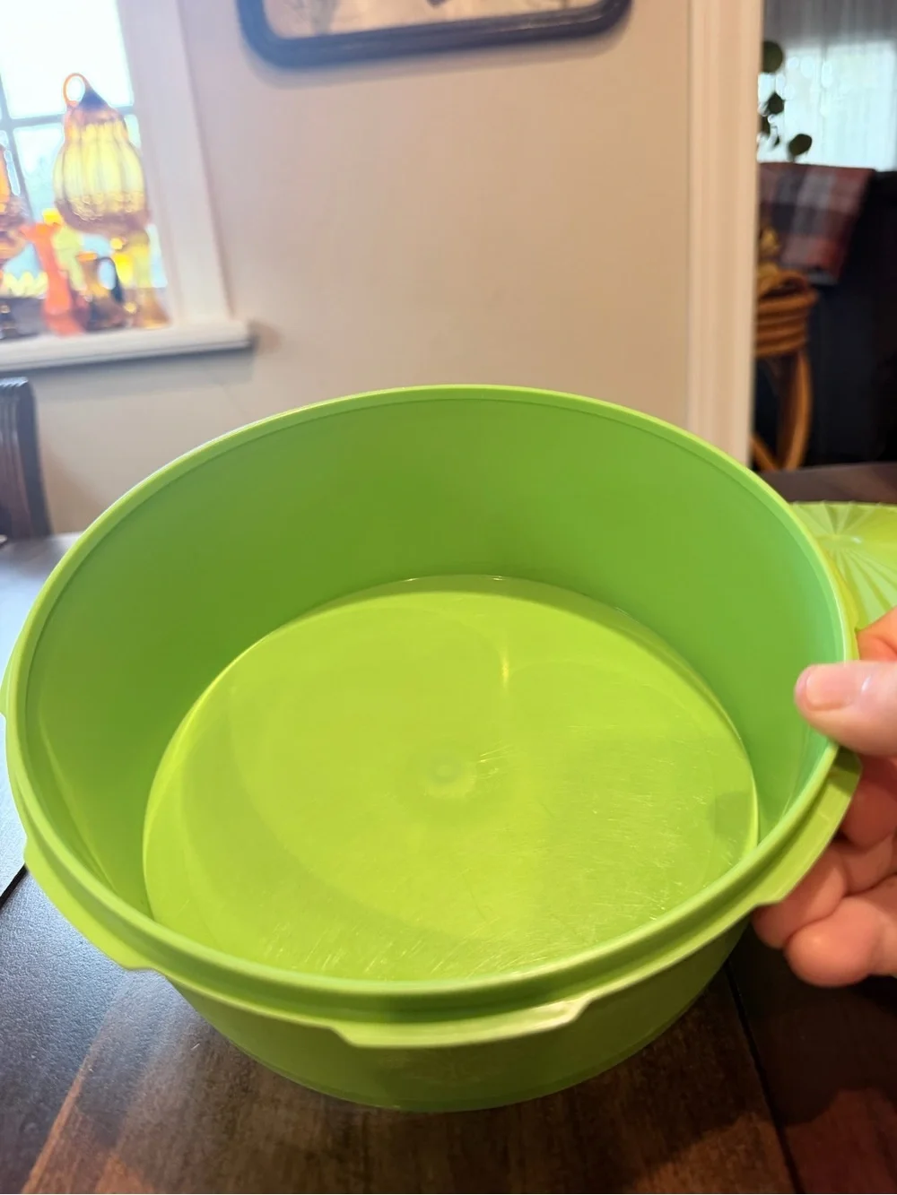 2 Vtg TUPPERWARE #1204 Lime Green Canister w/#1205 Sealing Lids USA